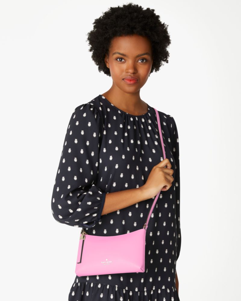 Kate Spade,Sadie Small Crossbody,Lining Leather,Crossbody,Logo,Word Embellishment,Metal,Lined,Casual,Pink