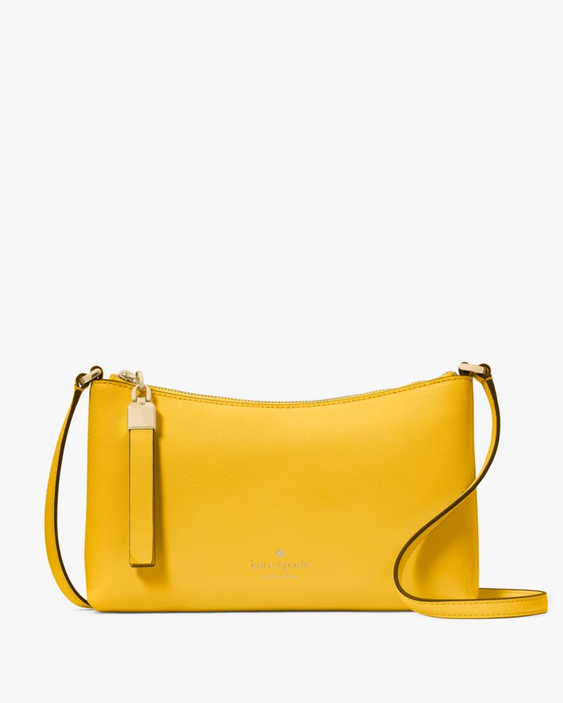 Kate Spade,Sadie Small Crossbody,Lining Leather,Crossbody,Word Embellishment,Metal,Logo,Lined,Casual,Mustard