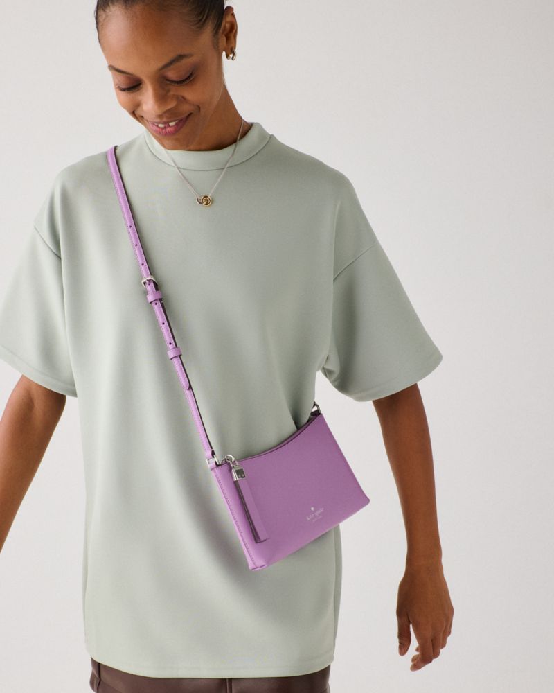 Kate Spade,Sadie Small Crossbody,Lining Leather,Crossbody,Word Embellishment,Metal,Logo,Lined,Casual,Lavender