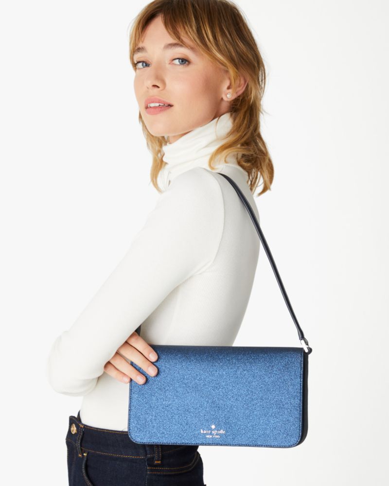 Kate Spade,Glitter Tinsel Flap Shoulder Bag,Blue