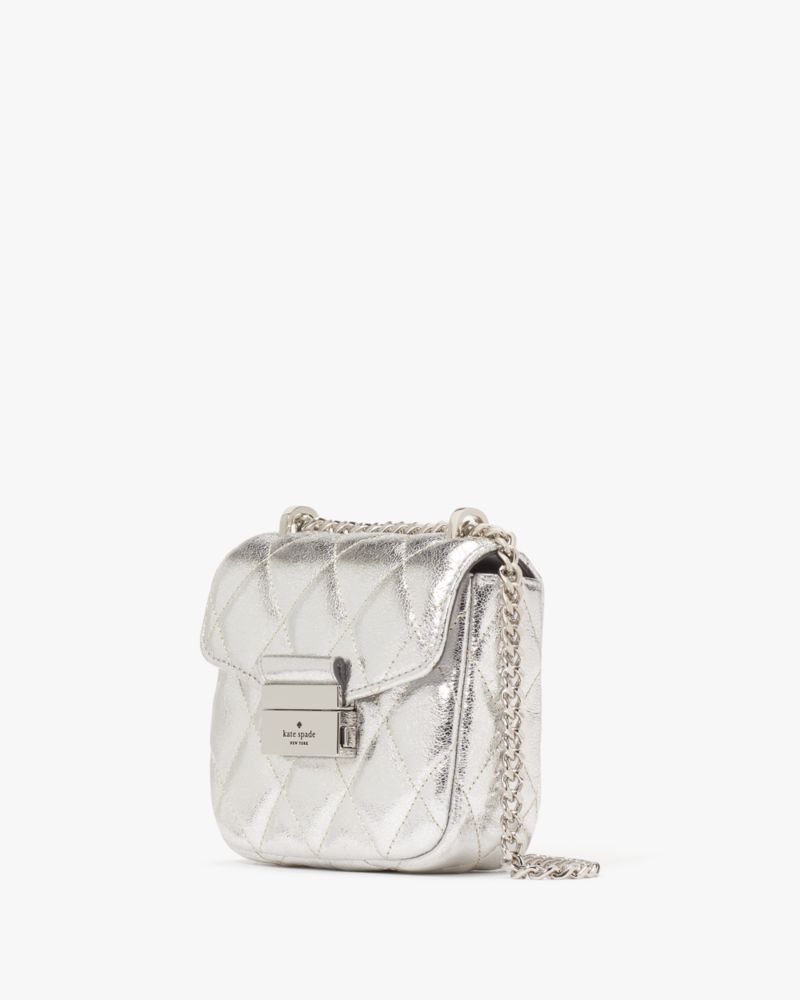 Kate Spade,Carey Metallic Micro Flap Crossbody,Lunar Light