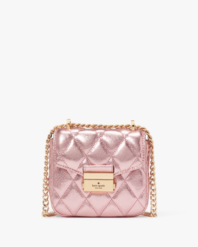 Kate Spade,Carey Metallic Micro Flap Crossbody,Mitten Pink