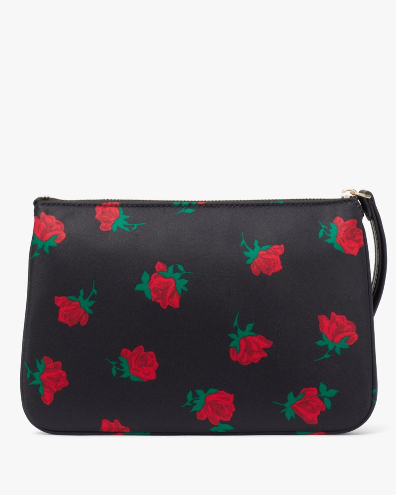 Kate Spade,Chelsea Rose Toss Printed Medium Wristlet Pouch,Recycled Nylon,Recycled Polyester,Wristlet,Metal Material,Logo,...,Black