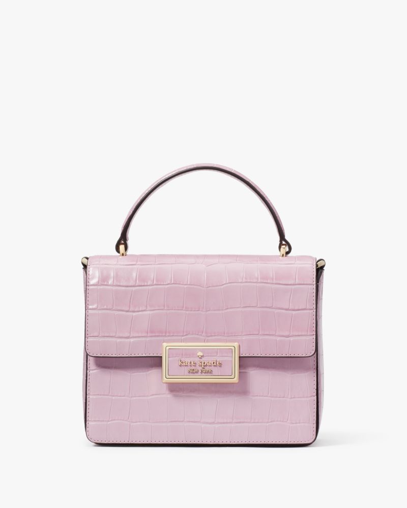 Kate Spade,Reegan Croc Embossed Top Handle Crossbody,Quartz Pink