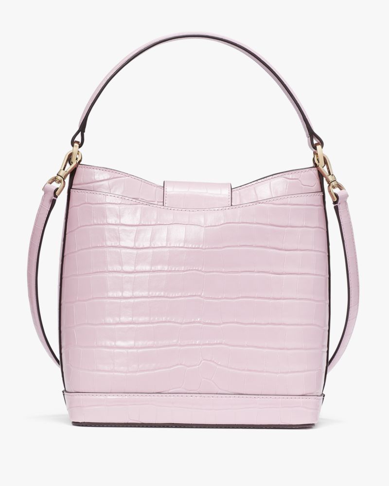 Kate Spade,Reegan Croc Embossed Bucket Bag,Quartz Pink