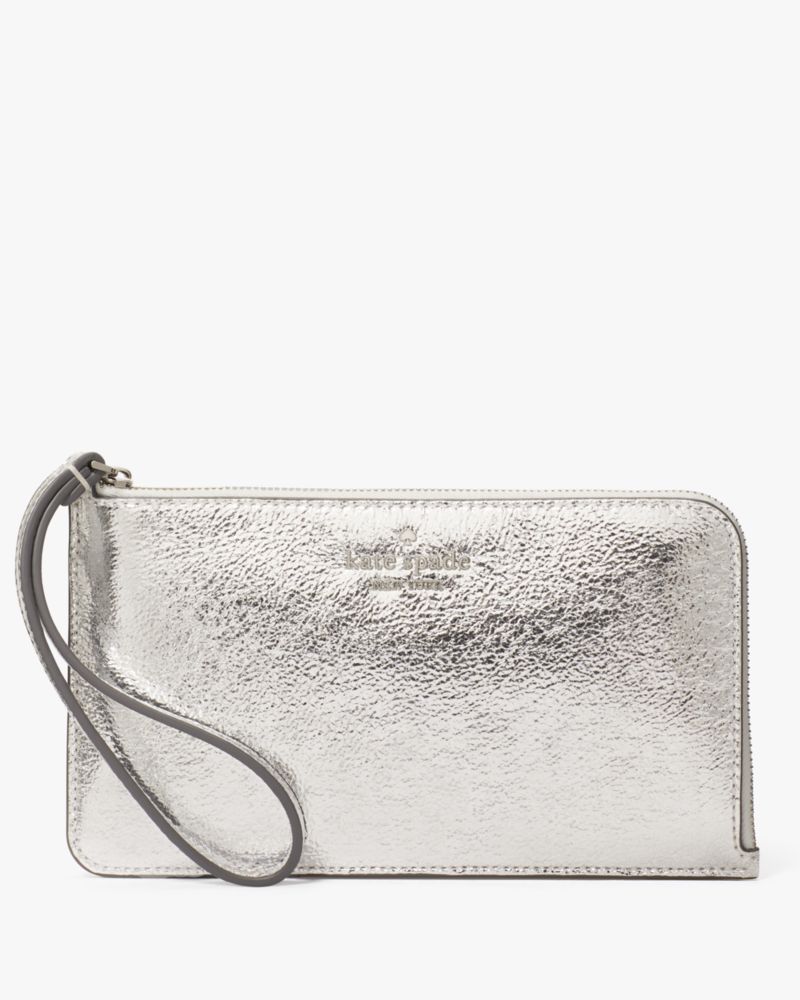 Kate Spade,Lucy Metallic Medium L-zip Wristlet,Lunar Light