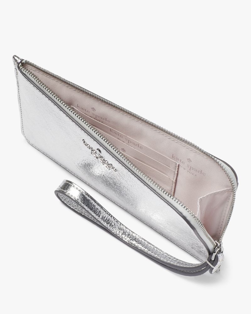 Kate Spade,Lucy Metallic Medium L-zip Wristlet,Lunar Light