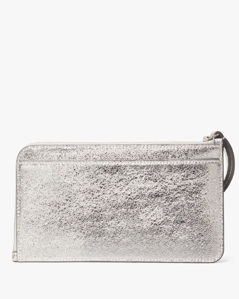 Kate Spade,Lucy Metallic Medium L-zip Wristlet,Lunar Light