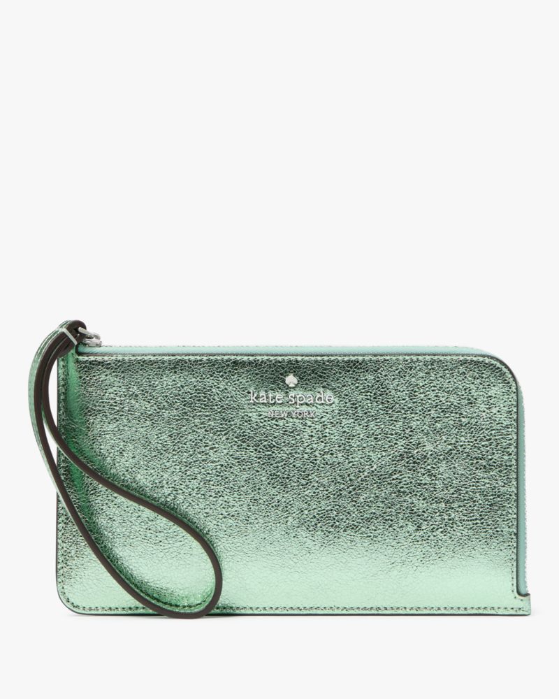 Kate Spade,Lucy Metallic Medium L-zip Wristlet,Metallic