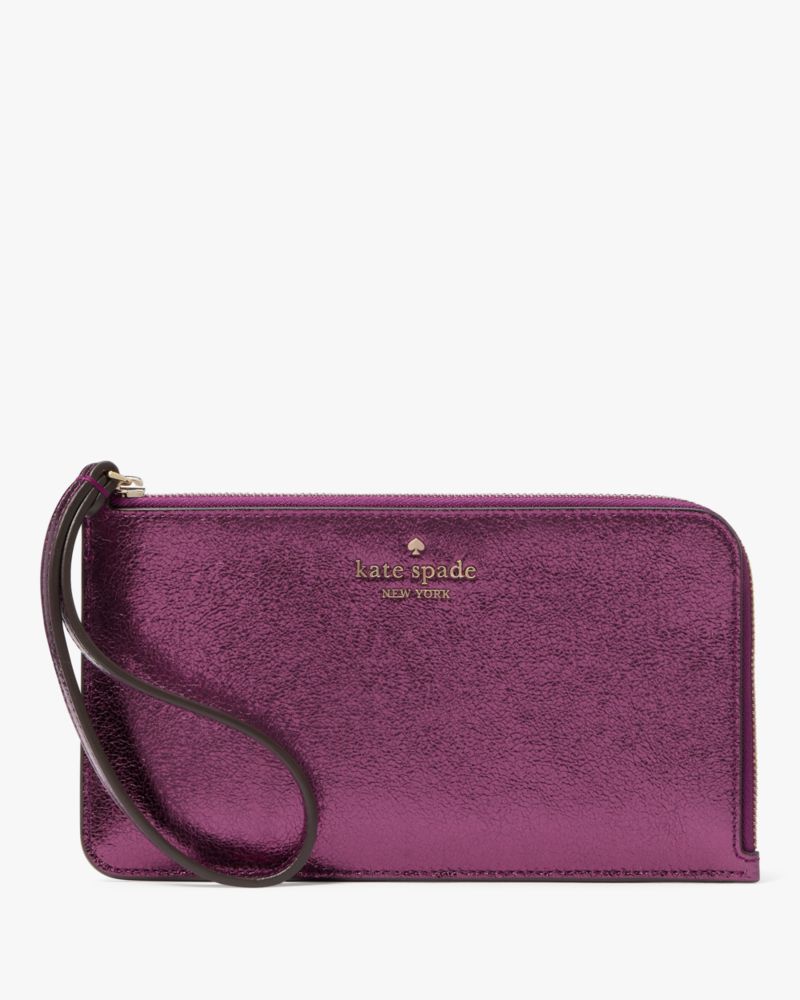 Kate Spade,Lucy Metallic Medium L-zip Wristlet,Purple