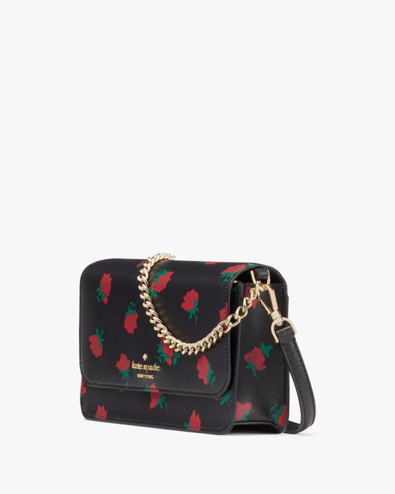 Kate Spade,Madison Rose Toss Printed Small Flap Crossbody,Black