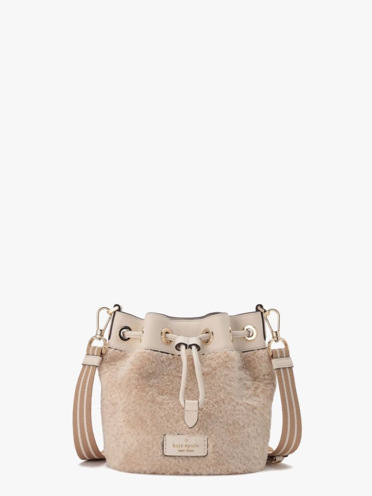 Kate Spade,Rosie Faux Shearling Mini Bucket Bag,Natural Multi