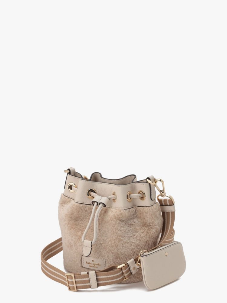 Kate Spade,Rosie Faux Shearling Mini Bucket Bag,Natural Multi