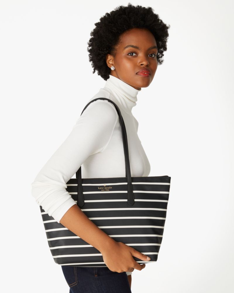 Black and white 2025 striped kate spade tote