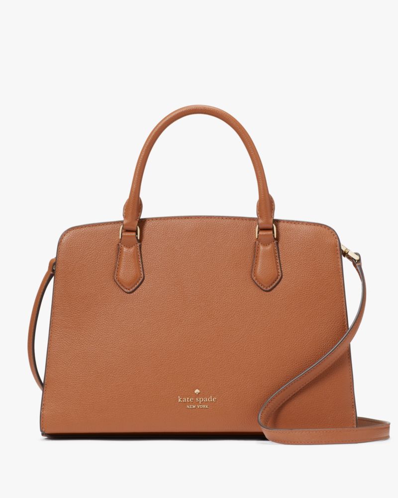 Kate Spade,Addie Satchel,Lining Leather,Satchel,Logo,Metal,Lined,Work,Brown