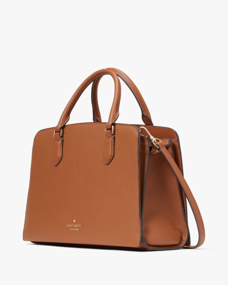 Kate Spade,Addie Satchel,Lining Leather,Satchel,Logo,Metal,Lined,Work,Brown
