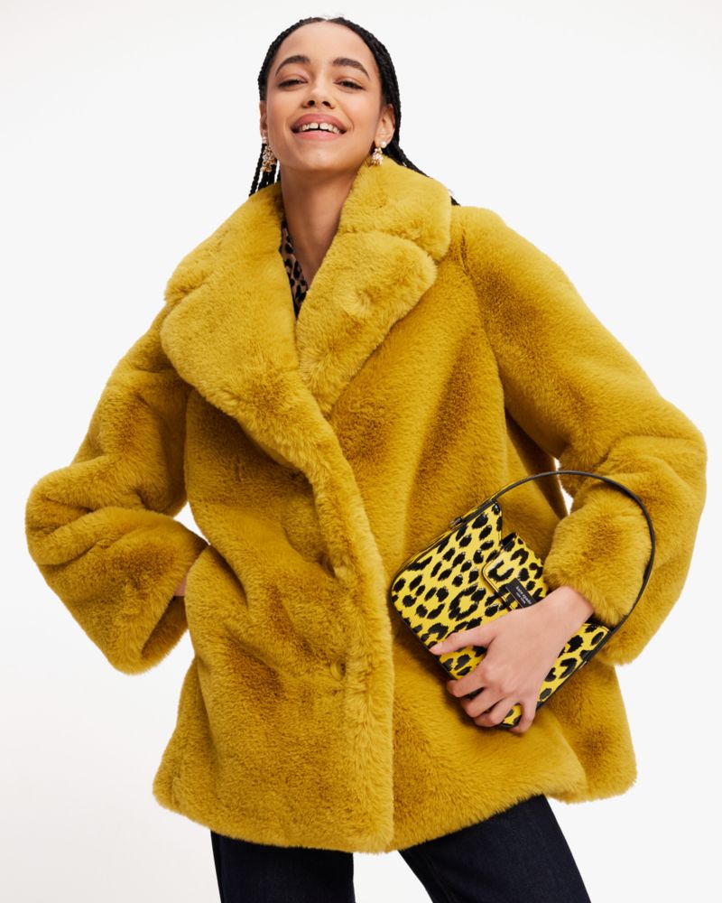 Bow Waist Faux Fur Coat