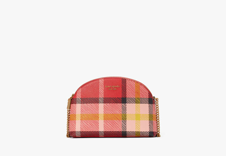 Kate Spade,Morgan Museum Plaid Double-zip Dome Crossbody,Small,Red Multi image number 0