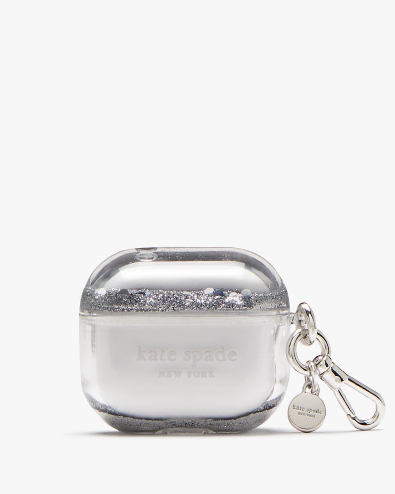Kate Spade,Confetti Dot Liquid Glitter Airpods Case,Silver