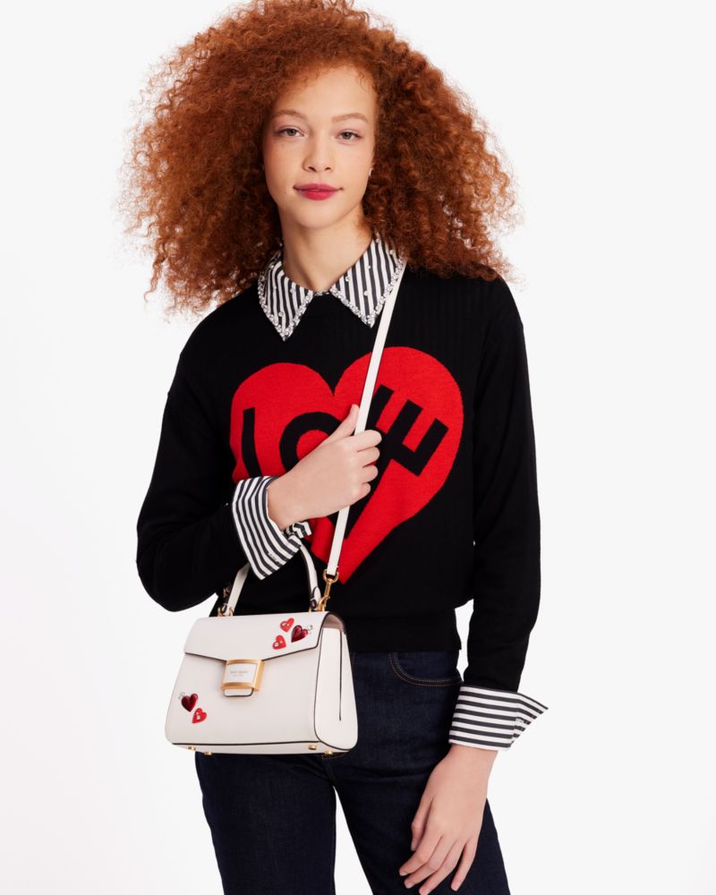 Kate Spade,Katy Heart Embellished Small Top-handle Bag,Leather,Crossbody,Applique,Rhinestones,Logo,Day Party,