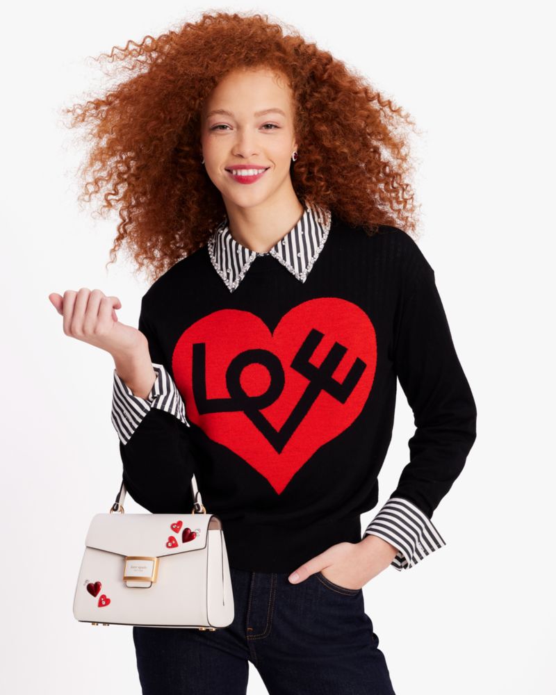 Kate Spade,Katy Heart Embellished Small Top-handle Bag,Leather,Crossbody,Applique,Rhinestones,Logo,Day Party,White