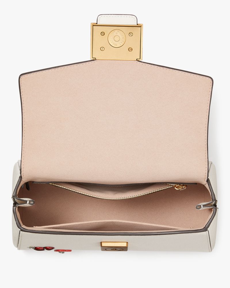 Kate Spade,Katy Heart Embellished Small Top-handle Bag,Leather,Crossbody,Applique,Rhinestones,Logo,Day Party,White