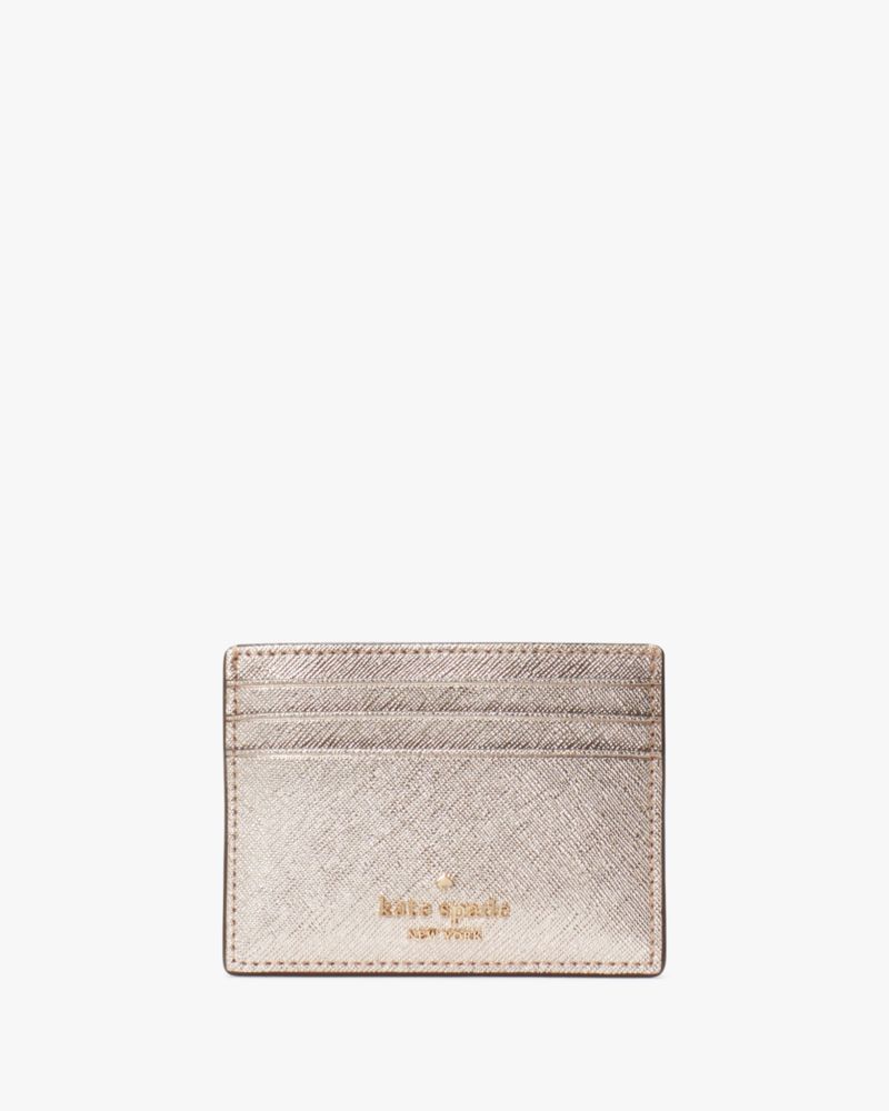 Kate Spade,Glimmer Metallic Saffiano Small Slim Card Holder,Glittering Rose