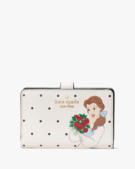 Kate Spade,Disney x Kate Spade New York Beauty And The Beast Medium Compact Bifold Wallet,Cream Multi