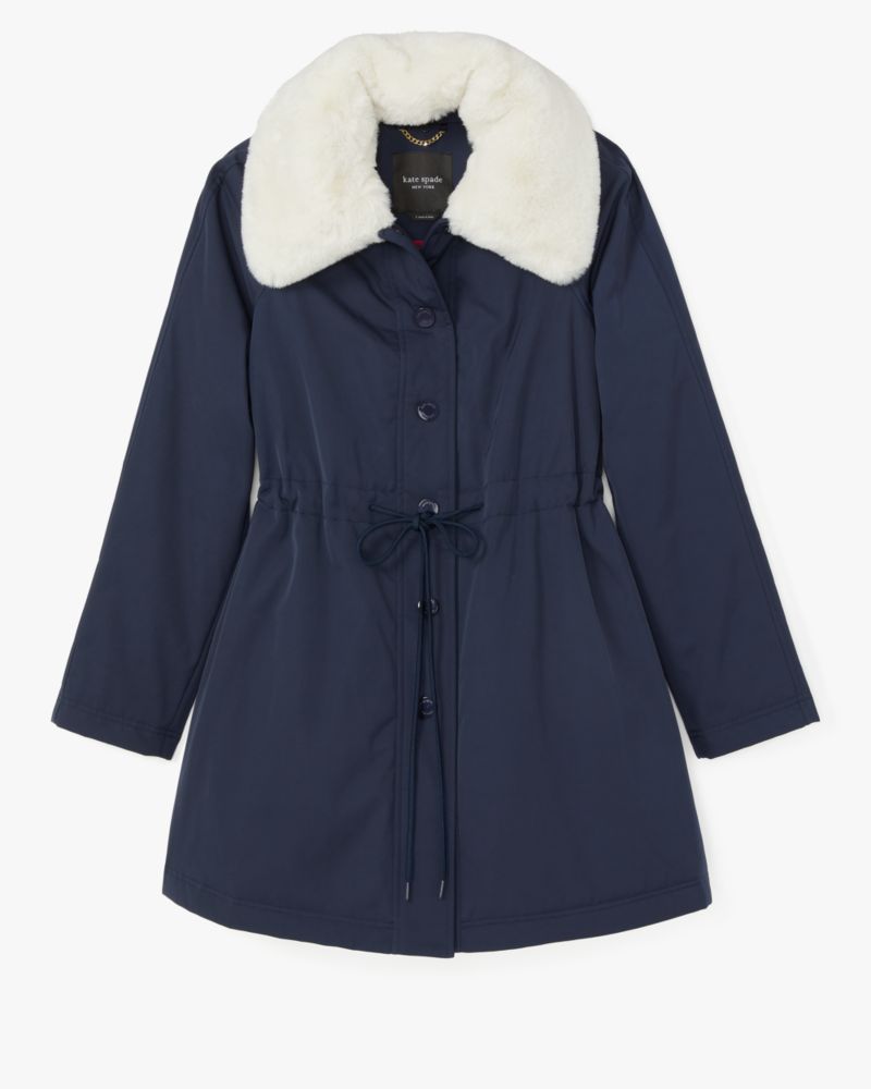Kate Spade,Cinch Waist Faux Fur Coat,Blazer Blue