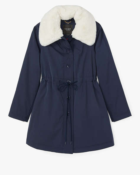 Kate Spade,Cinch Waist Faux Fur Coat,Blazer Blue