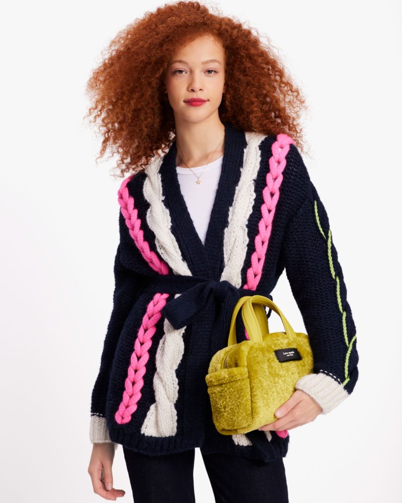 Kate Spade,Cable Knit Cardigan,Alpaca,Vest,Cardigan,Stitching,Tie Belt,Cable Knit,Casual,Multi Color