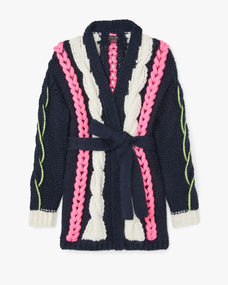 Kate Spade,Cable Knit Cardigan,Knit,Wool,Alpaca,Polyamide,Cardigan,Tie Belt,Cable Knit,Casual,Navy image number 0