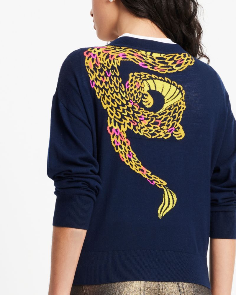 Kate Spade,Lunar New Year Dragon Sweater,Wool,Spandex,Polyamide,Knit,Sweater,Bead Embellishment,Sequin,Casual,