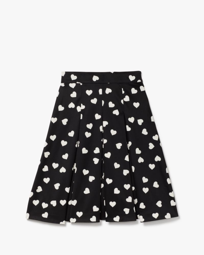 Kate Spade,Scattered Hearts Midi Skirt,Polyester,Spandex,A-Line,Pleated,No Embellishment,Day Party,Black