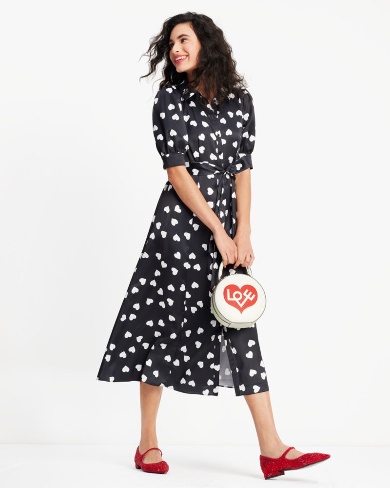 Kate Spade,Scattered Hearts Shirtdress,Day,Black/French Cream