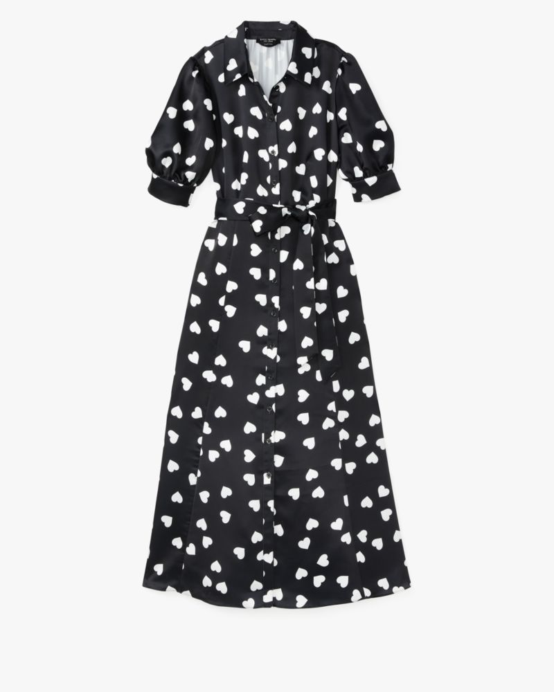 Kate Spade,Scattered Hearts Shirtdress,Polyester,Lining Polyester,Spandex,A-Line,Shirt Dress,Tie Belt,Valentines,Day Party,Black