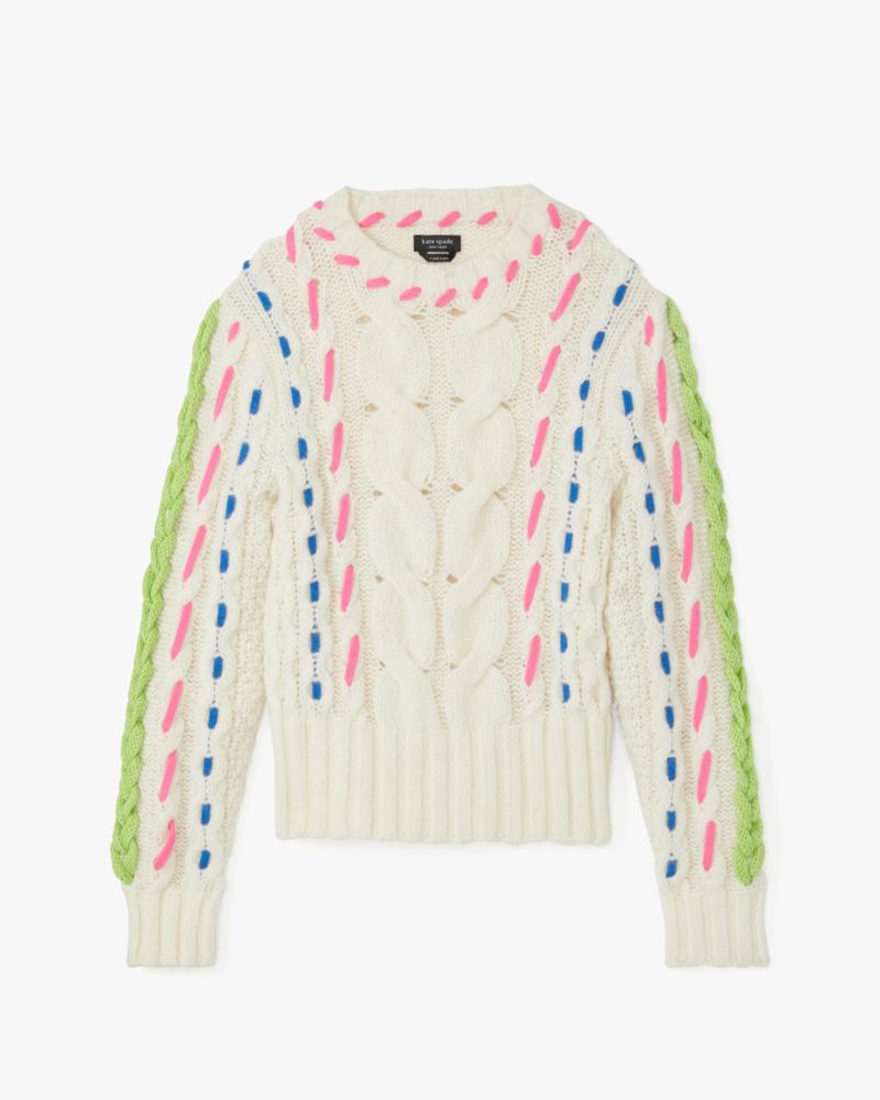 Kate Spade,Cable Knit Sweater,Cream Multi