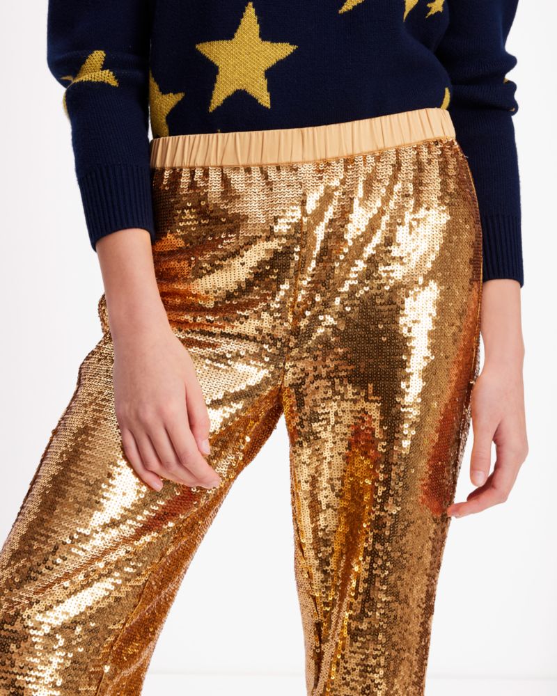 Kate Spade,Sequin Jogger Pants,Polyester,Spandex,Straight,Embellished,Sequin,Party,Metallic