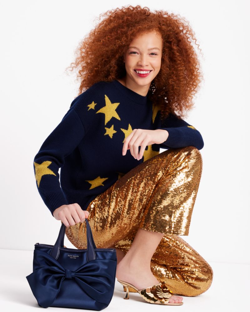 Kate Spade,Sequin Jogger Pants,Polyester,Spandex,Straight,Embellished,Sequin,Party,Metallic