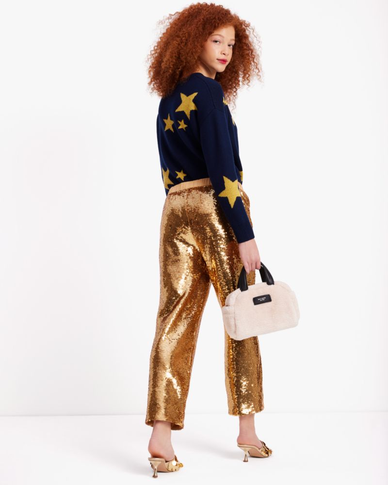 Kate Spade,Sequin Jogger Pants,Polyester,Spandex,Straight,Embellished,Sequin,Party,Metallic