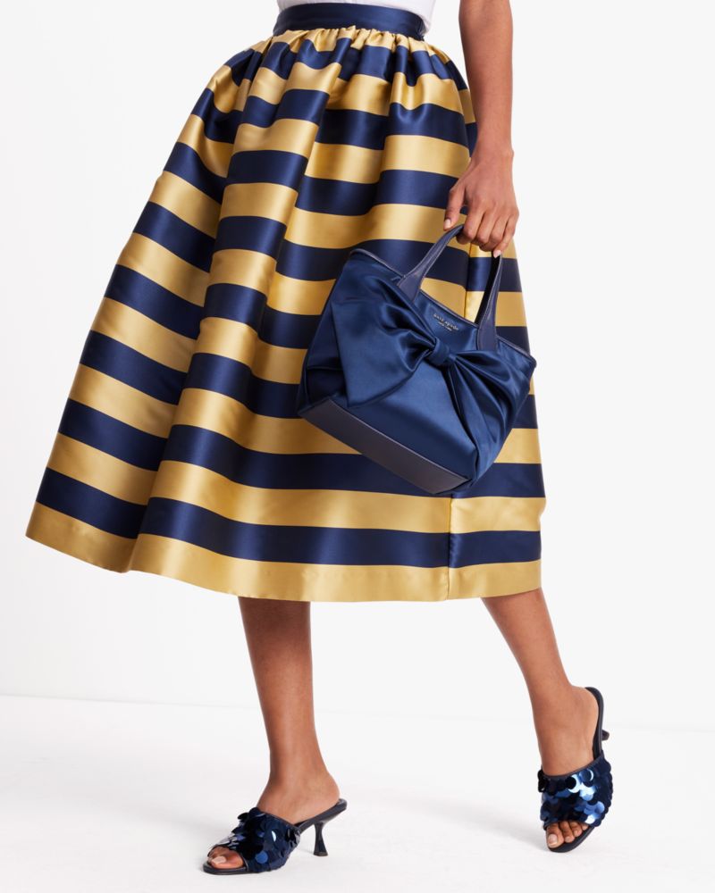 Kate Spade,Awning Stripe Midi Skirt,New Gold Luxor/Blazer Blue