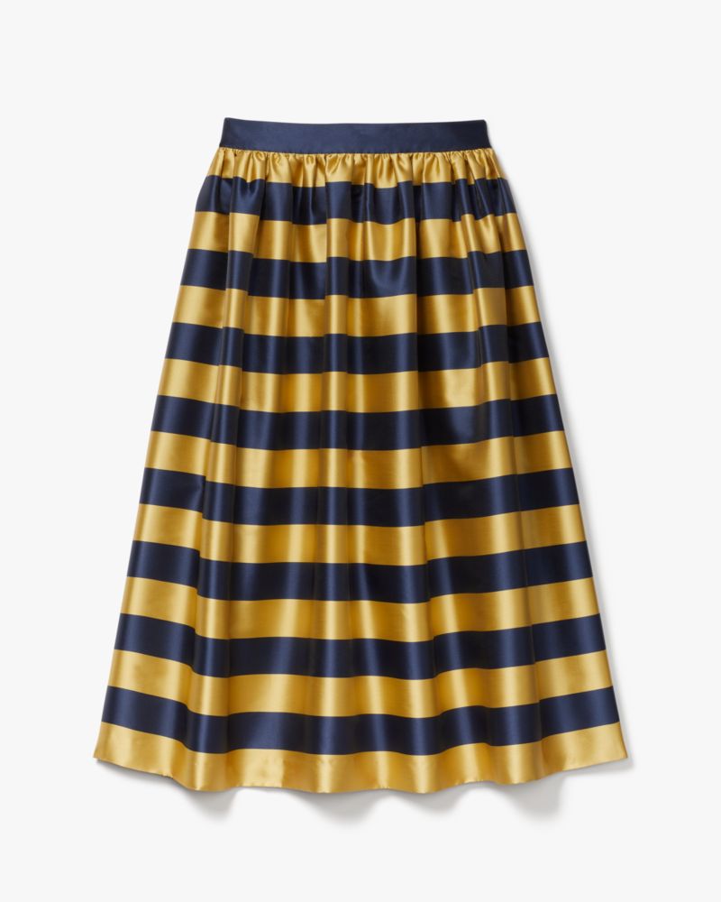 Kate Spade,Awning Stripe Midi Skirt,New Gold Luxor/Blazer Blue