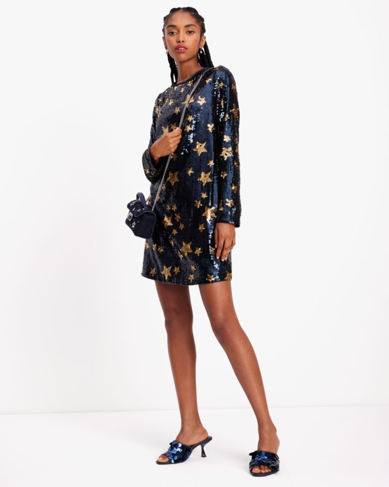 Kate Spade,Starlight Sequin Shift Dress,Cocktail,Blazer Blue/Gold