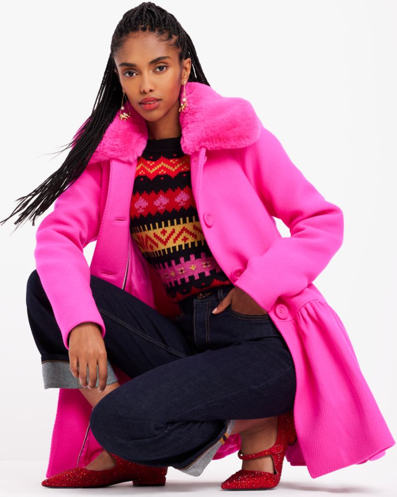 Faux Fur Flounce Wool Coat