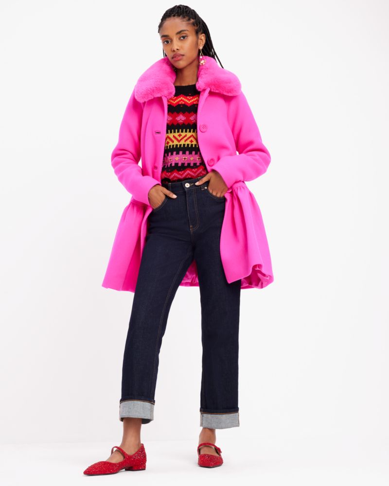 Faux Fur Flounce Wool Coat