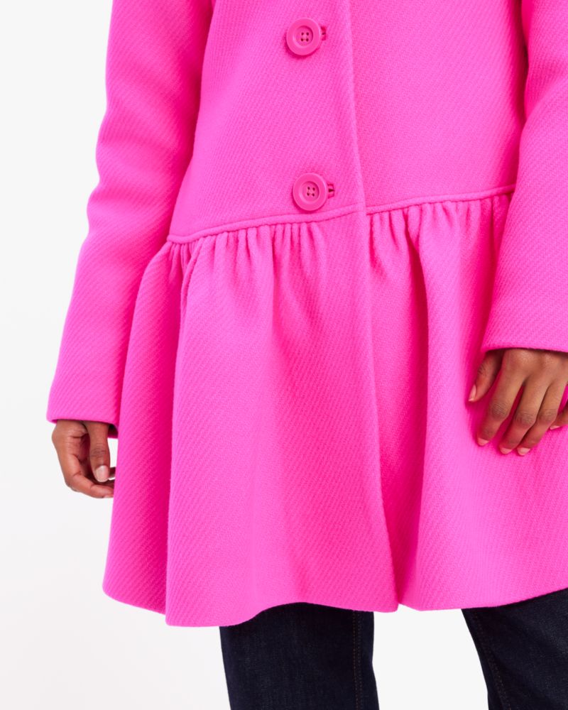 Kate Spade,Faux Fur Flounce Wool Coat,Wool,Polyamide,Twill,A-Line,Fur Embellishment,Day Party,Fuchsia