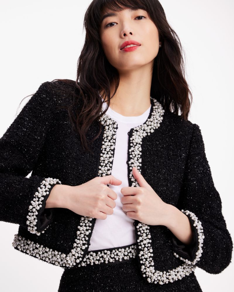 Kate Spade,Embellished Tweed Jacket,Black