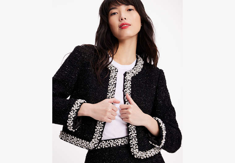 Kate Spade,Embellished Tweed Jacket,Black