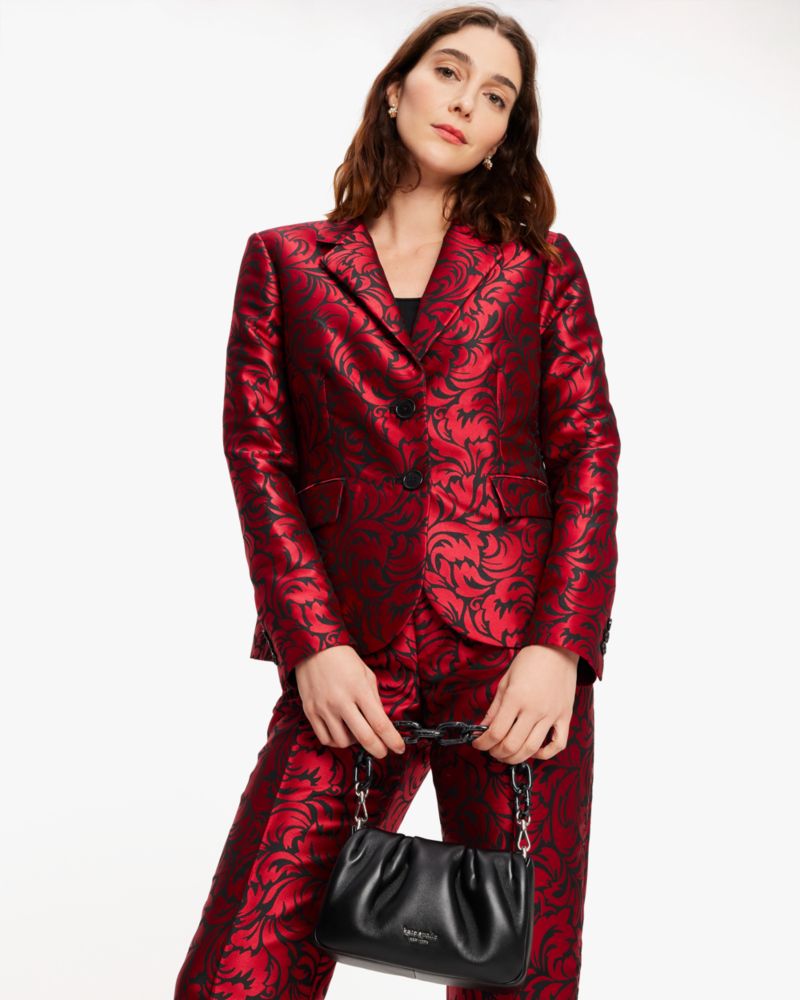 Kate Spade,Flourish Swirl Brocade Blazer,Polyester,Blazer,No Embellishment,Day Party,Red