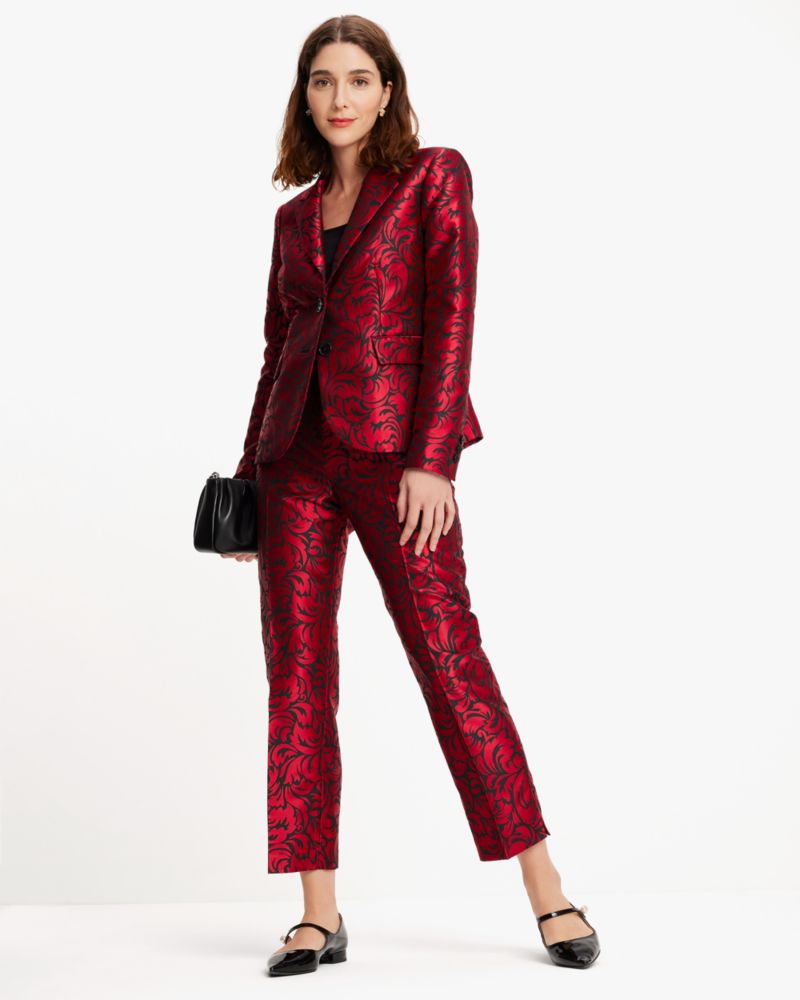 Kate Spade,Flourish Swirl Brocade Blazer,Polyester,Blazer,No Embellishment,Day Party,Red